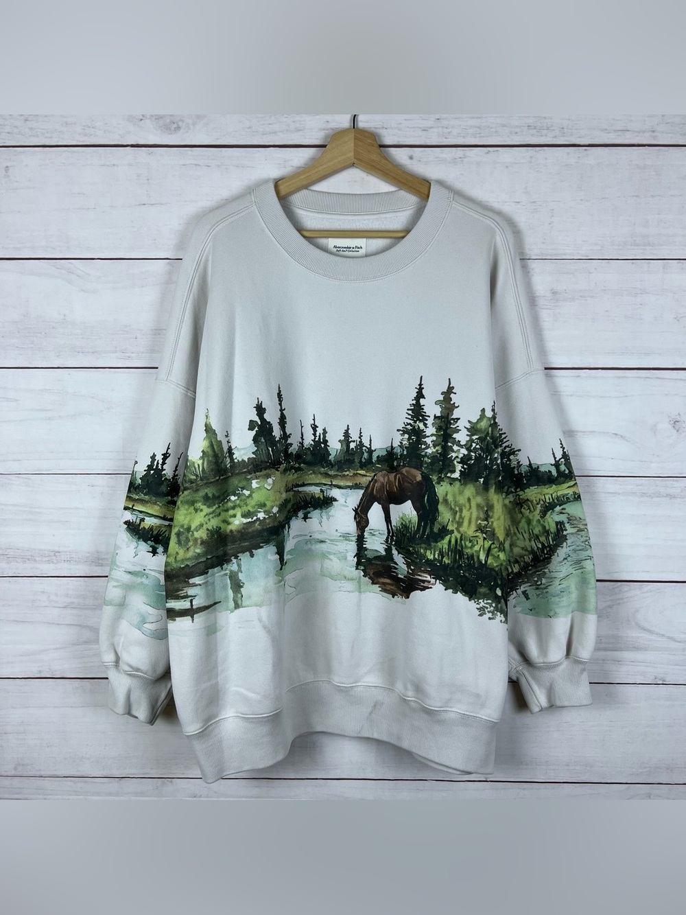 Abercrombie & Fitch Women’s Oversized Soft Fleece Horse Scene Sweatshirt Large - Picture 2 of 11